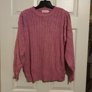 Brooks Brothers Womens Medium Cotton Pink Cable Knit Pull Over Classic Sweater